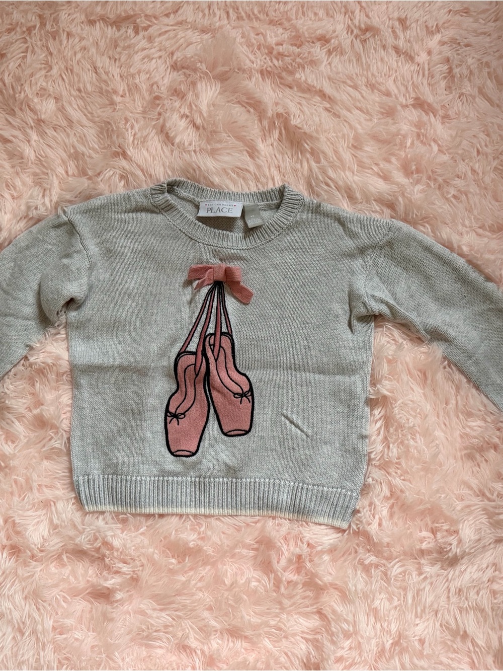 The Children's Place Gray Crewneck Sweater with Pink Ballet Slippers